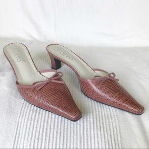 Franco Sarto Reptile Kitten Heel Bow Mules 7 M